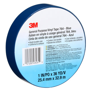 3M General Purpose Vinyl Tape 764, Blue, 1 in x 36 yd, 5 mil, 36 Roll/Case