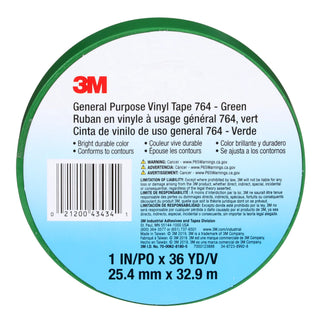 3M General Purpose Vinyl Tape 764, Green, 1 in x 36 yd, 5 mil, 36 Roll/Case