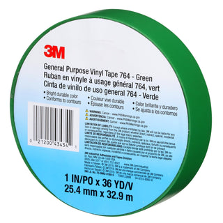 3M General Purpose Vinyl Tape 764, Green, 1 in x 36 yd, 5 mil, 36 Roll/Case