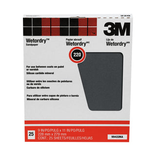 3M Wetordry Sanding Sheets 99422NA, 9 in x 11 in, 220 grit, 25 sheets/pk