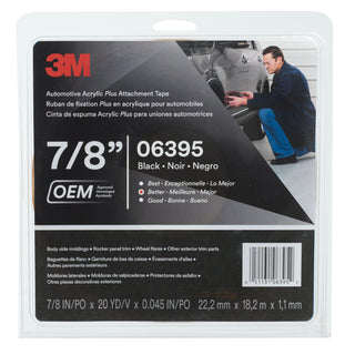 3M Automotive Acrylic Plus Attachment Tape 06395, Black, 1.52 mm, 7/8in x 10 yd