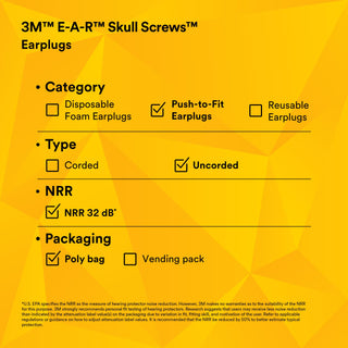 3M E-A-R Skull Screws Earplugs P1300, Uncorded