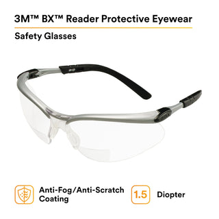 3M BX Reader Protective Eyewear 11374-00000-20, Clear Lens, SilverFrame