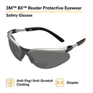 3M BX Reader Protective Eyewear 11379-00000-20, Grey Lens, SilverFrame