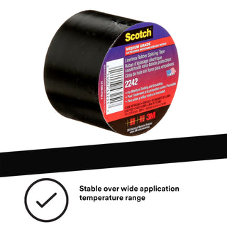 3M Linerless Electrical Rubber Tape 2242, 2 in x 15 ft, 1 in core,Black