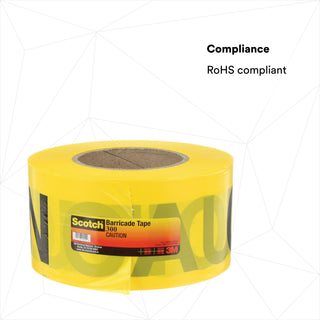 Scotch® Barricade Tape 300, CAUTION, 3 in x 1000 ft, Yellow