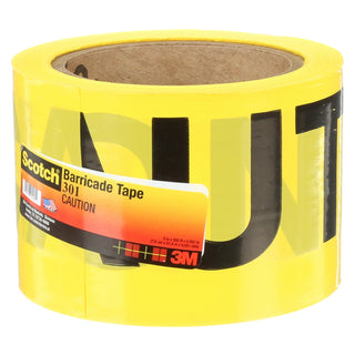 Scotch® Barricade Tape 301, CAUTION, 3 in x 300 ft, Yellow