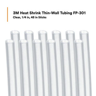 3M Heat Shrink Thin-Wall Tubing FP-301-1/4-48"-Clear-12 Pcs, 48 inLength sticks