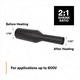 3M Heat Shrink Thin-Wall Tubing FP-301-1/4-48"-Black-200 Pcs, 48 inLength sticks