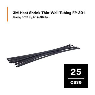 3M Heat Shrink Thin-Wall Tubing FP-301-3/32-48"-Black-25 Pcs, 48 inLength sticks