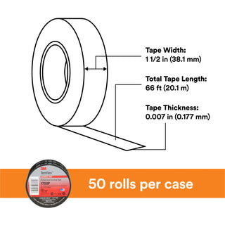 3M Temflex Mining-Grade Vinyl Electrical Tape 1700P, 1-1/2 in x 66 ft,Printed