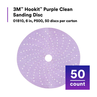 3M Hookit Purple Clean Sanding Disc 334U, 01810, 6 in, P500, 50 discsper carton