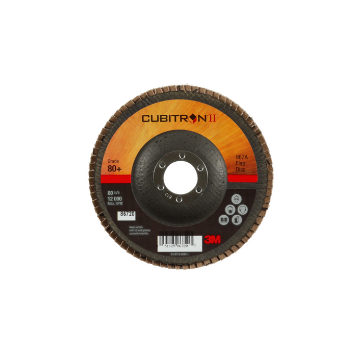 3M Cubitron II Flap Disc 967A, 80+, T29, 5 in x 7/8 in