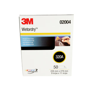 3M Wetordry Abrasive Sheet 413Q, 02004, 320, 9 in x 11 in, 50 sheetsper carton