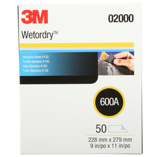 3M Wetordry Abrasive Sheet 413Q, 02000, 600, 9 in x 11 in, 50 sheetsper carton