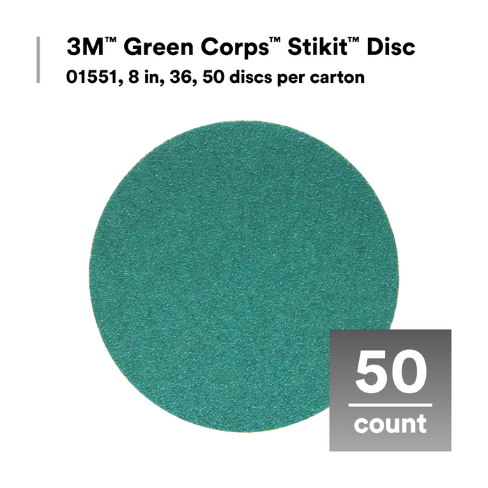 3M Green Corps Stikit Production Disc, 01551, 8 in, 36, 50 discs per
carton