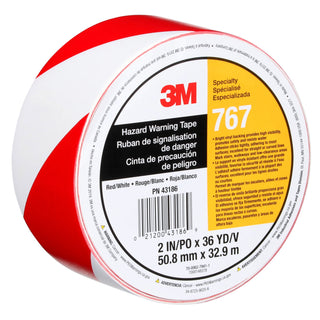 3M Safety Stripe Vinyl Tape 767, Red/White, 2 in x 36 yd, 5 mil, 24Roll/Case