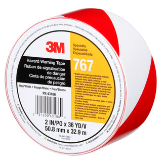 3M Safety Stripe Vinyl Tape 767, Red/White, 2 in x 36 yd, 5 mil, 24Roll/Case