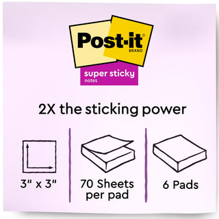 Post-it® Super Sticky Recycled Notes 654-6SSNRP, 3 in x 3 in (76 mm x 76 mm)