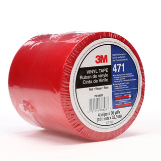 3M Vinyl Tape 471, Red, 4 in x 36 yd, 5.2 mil, 8 Roll/Case