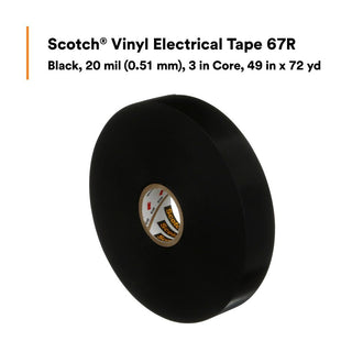 Scotch® Vinyl Electrical Tape 67R, 49 in x 72 yd, 3 in core, Black