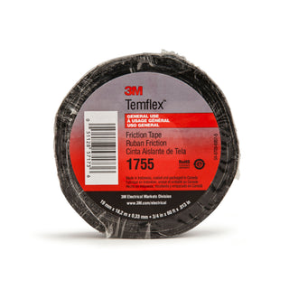 3M Temflex Cotton Friction Tape 1755, 3/4 in x 82-1/2 ft, Black