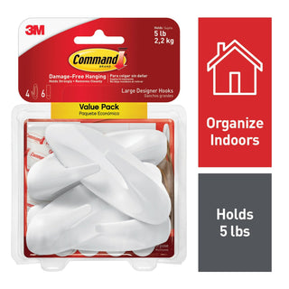 Command Designer Hooks Value Pack 17083-4ES, 4 large hooks, 6 largestrips