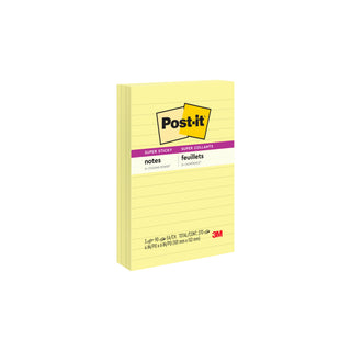 Post-it® Super Sticky Notes 660-3SSCY, 4 in x 6 in Canary Yellow, Lined