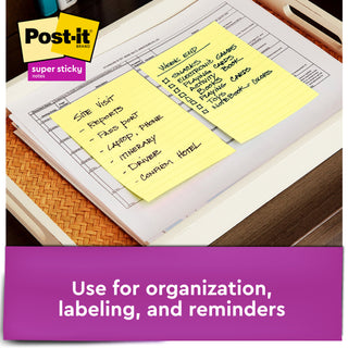 Post-it® Super Sticky Notes 660-3SSCY, 4 in x 6 in Canary Yellow, Lined