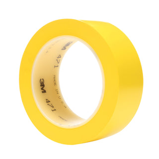 3M Vinyl Tape 471, Yellow, 1 1/2 in x 36 yd, 5.2 mil, 24 Roll/Case,Heat Treated