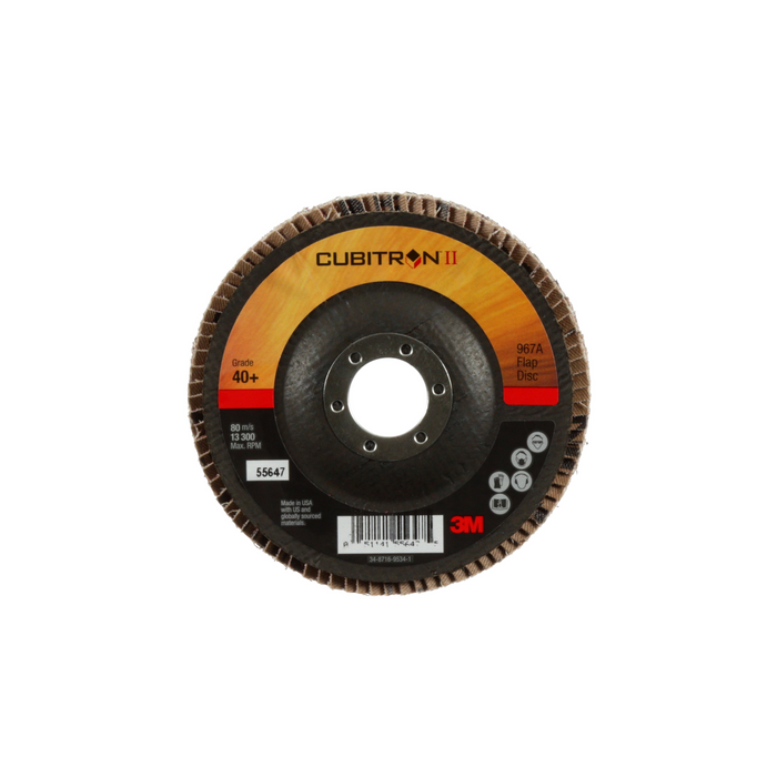 3M Cubitron II Flap Disc 967A, 40+, T29, 4-1/2 in x 7/8 in, Giant