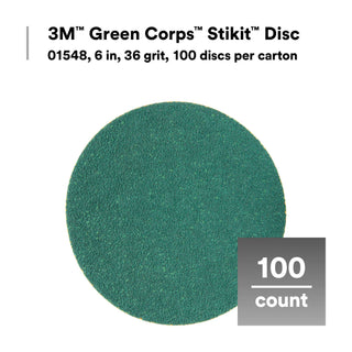 3M Green Corps Stikit Production Disc, 01548, 6 in, 36 grit, 100discs per carton