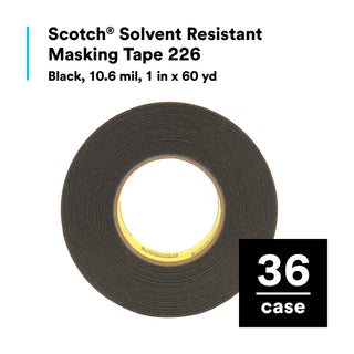 Scotch® Solvent Resistant Masking Tape 226, Black, 1 in x 60 yd, 10.6mil