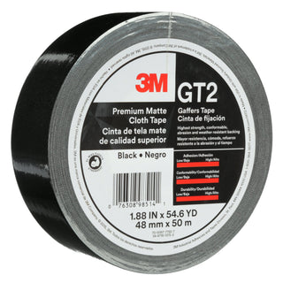 3M Premium Matte Cloth (Gaffers) Tape GT2, Black, 48 mm x 50 m, 11 mil