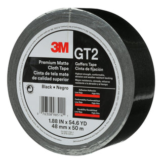 3M Premium Matte Cloth (Gaffers) Tape GT2, Black, 48 mm x 50 m, 11 mil