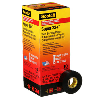 Scotch® Super 33+ Vinyl Electrical Tape, 3/4 in x 44 ft, Black, 10rolls/carton