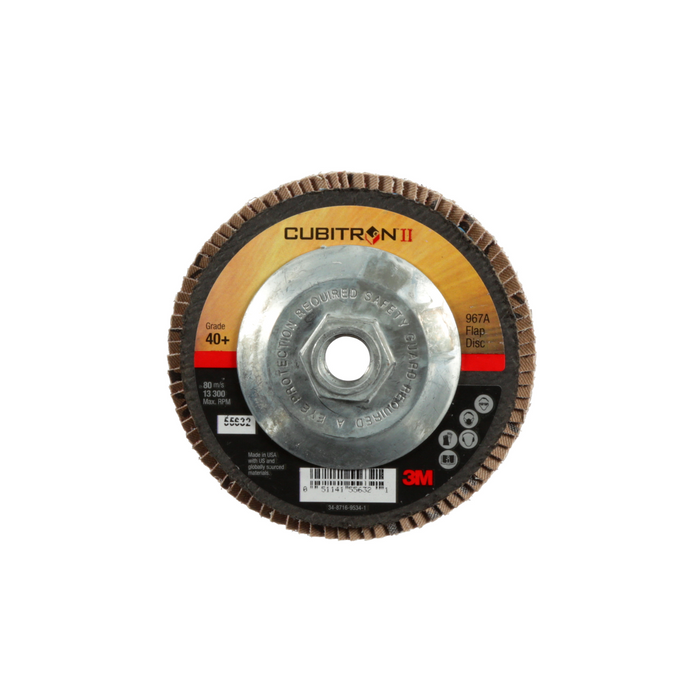 3M Cubitron II Flap Disc 967A, 40+, T27 Quick Change, 4-1/2 in x
5/8"-11, Giant