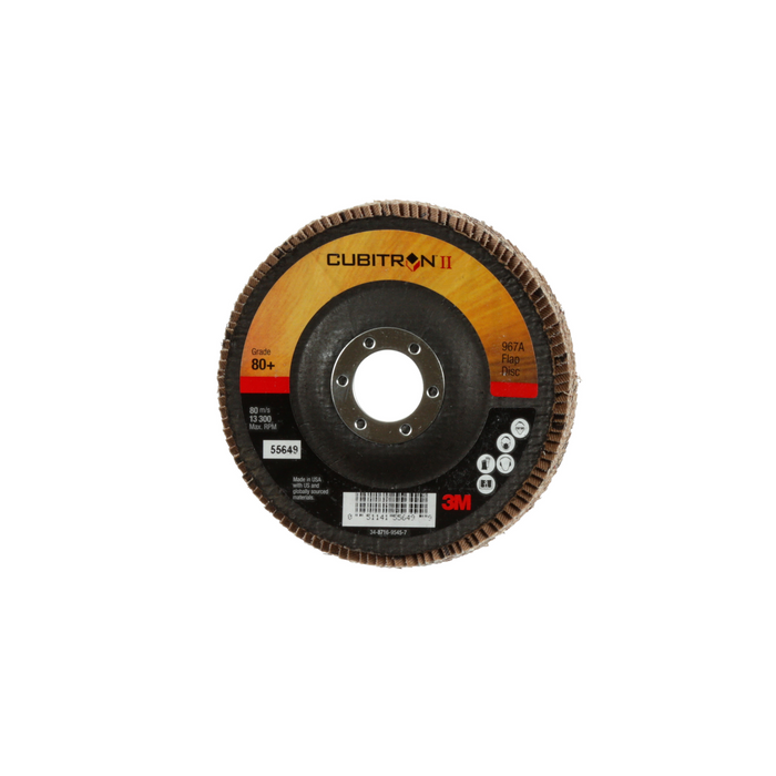 3M Cubitron II Flap Disc 967A, 80+, T29, 4-1/2 in x 7/8 in, Giant