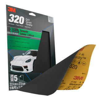 3M Wetordry Sandpaper, 32040, 320 Grit, 9 inch x 11 inch, 5 per pack