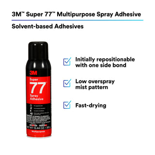 3M Super 77 Multipurpose Spray Adhesive, Clear, 16 fl oz Can (Net Wt13.44 oz)