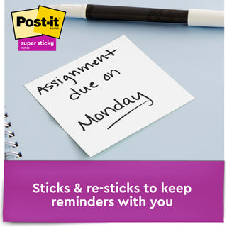 Post-it® Super Sticky Notes 654-5SSW, 3 in x 3 in (76 mm x 76 mm),White