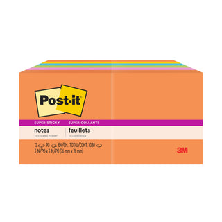 Post-it® Super Sticky Notes 654-12SSUC, 3 in x 3 in (76 mm x 76 mm)