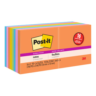 Post-it® Super Sticky Notes 654-12SSAU+4, 3 in x 3 in (76 mm x 76 mm)