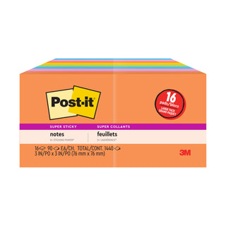 Post-it® Super Sticky Notes 654-12SSAU+4, 3 in x 3 in (76 mm x 76 mm)