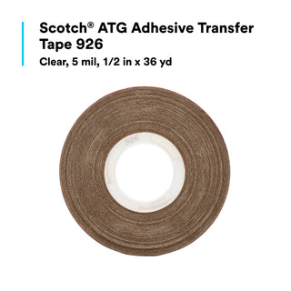 Scotch® ATG Adhesive Transfer Tape 926, Clear, 1/2 in x 36 yd, 5 mil