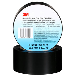 3M General Purpose Vinyl Tape 764, Black, 3 in x 36 yd, 5 mil, 12 Roll/Case, 45 Cases Per Order