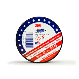 3M Temflex Vinyl Electrical Tape 1776, 3/4 in x ‎60 ft, 1-1/2 in Core,Black