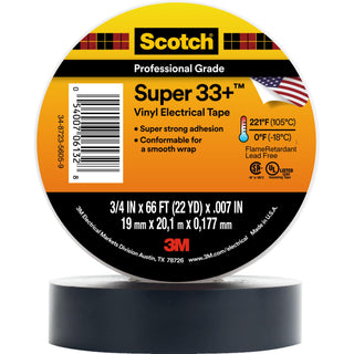 Scotch® Super 33+ Vinyl Electrical Tape, 3/4 in x 66 ft, 1-1/2 in Core,
Black