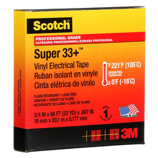 Scotch® Super 33+ Vinyl Electrical Tape, 3/4 in x 66 ft, 1-1/2 in Core,
Black