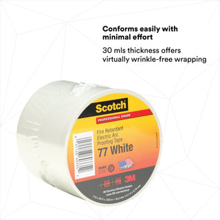 Scotch® Fire-Retardant Electric Arc Proofing Tape 77W, 3 in x 20 ft,White/Gray